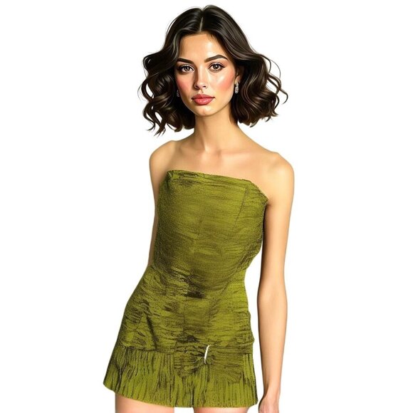 Jessica McClintock Strapless Ruched Mini Dress Cocktail 2 Green Zip Back Hoco - Picture 1 of 11
